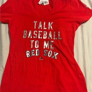 Majestic Red Baseball Tee with Silver Lettering Red Sox